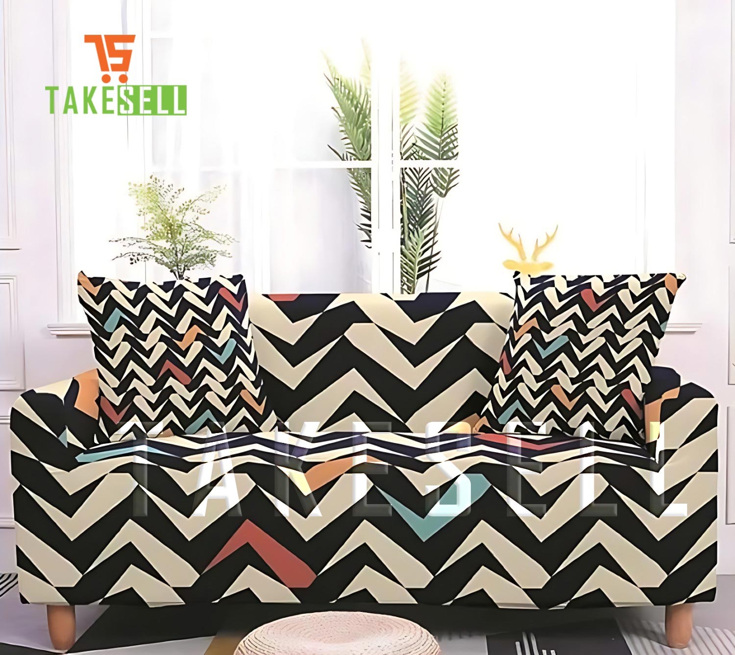 Stylish China Print Sofa Cover (2+2+1)