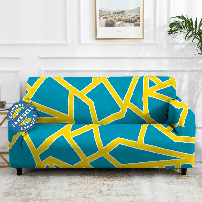 Aqua Yellow Abstract Lines Sofa Cover