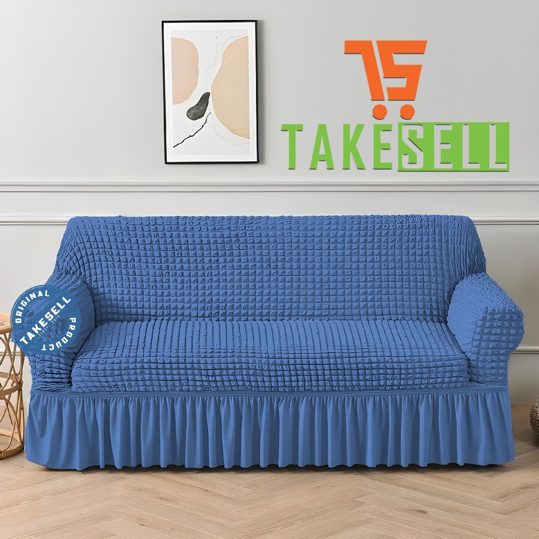 Sky blue color Turkey Sofa Cover with Frill