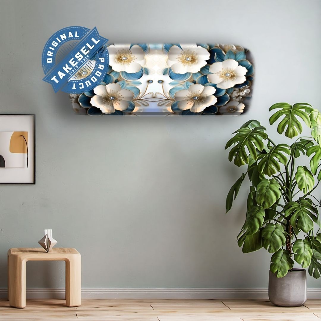 Symmetrical Luxury Blue & Gold Floral AC Cover