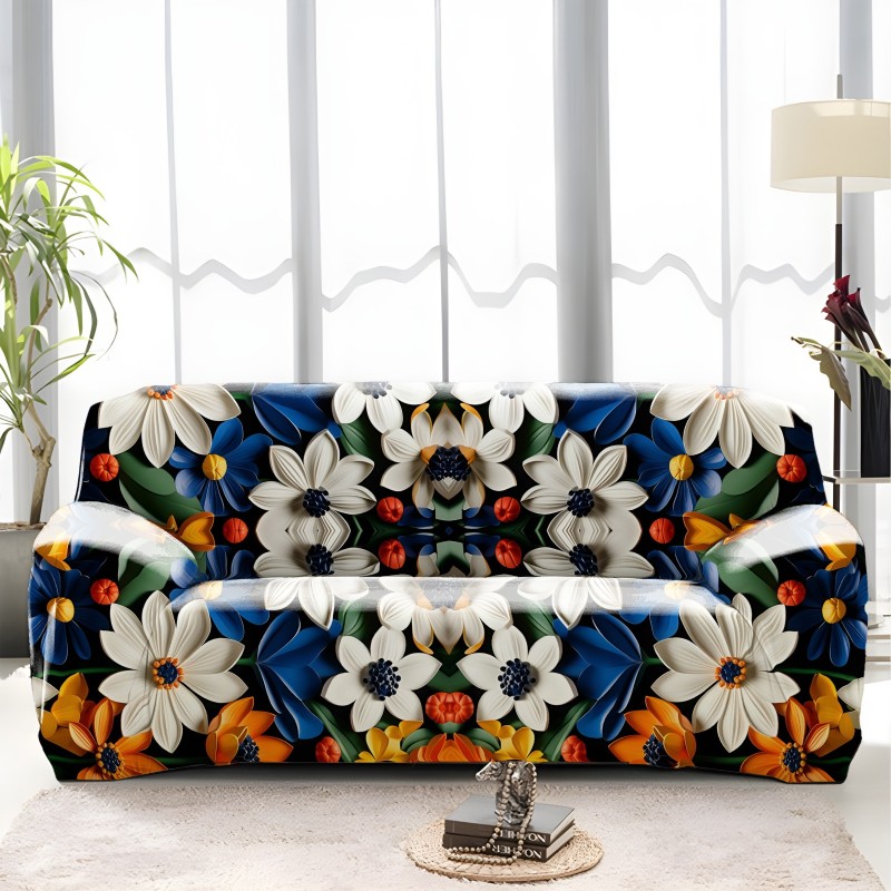 3D Midnight Petals China Print Sofa Cover