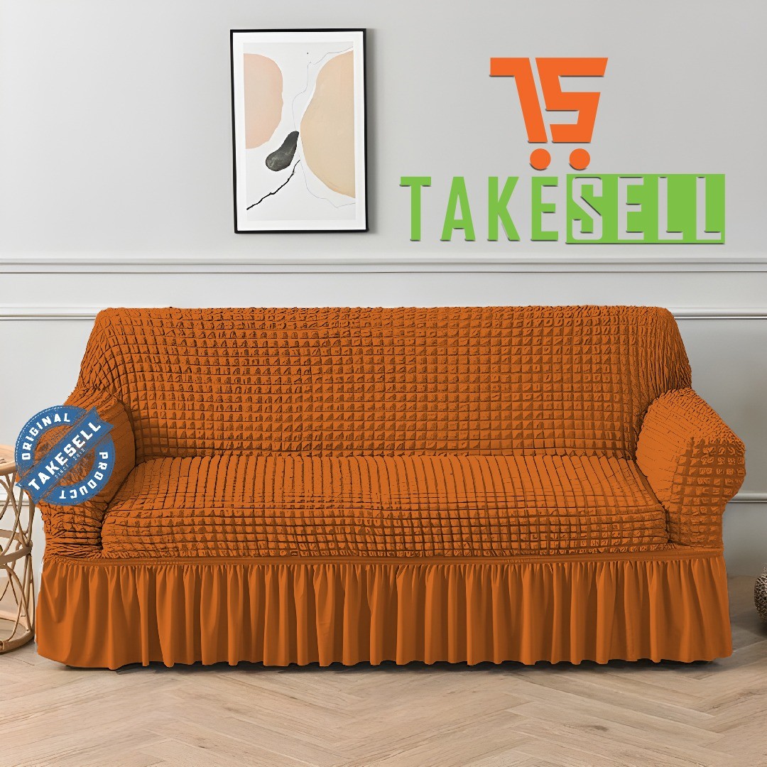 Turkey Sofa Cover – Solid Orange with Frill