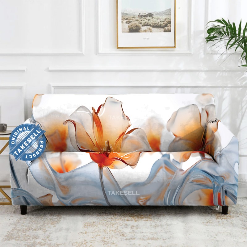 Abstract Amber Bloom Stretch Sofa Cover