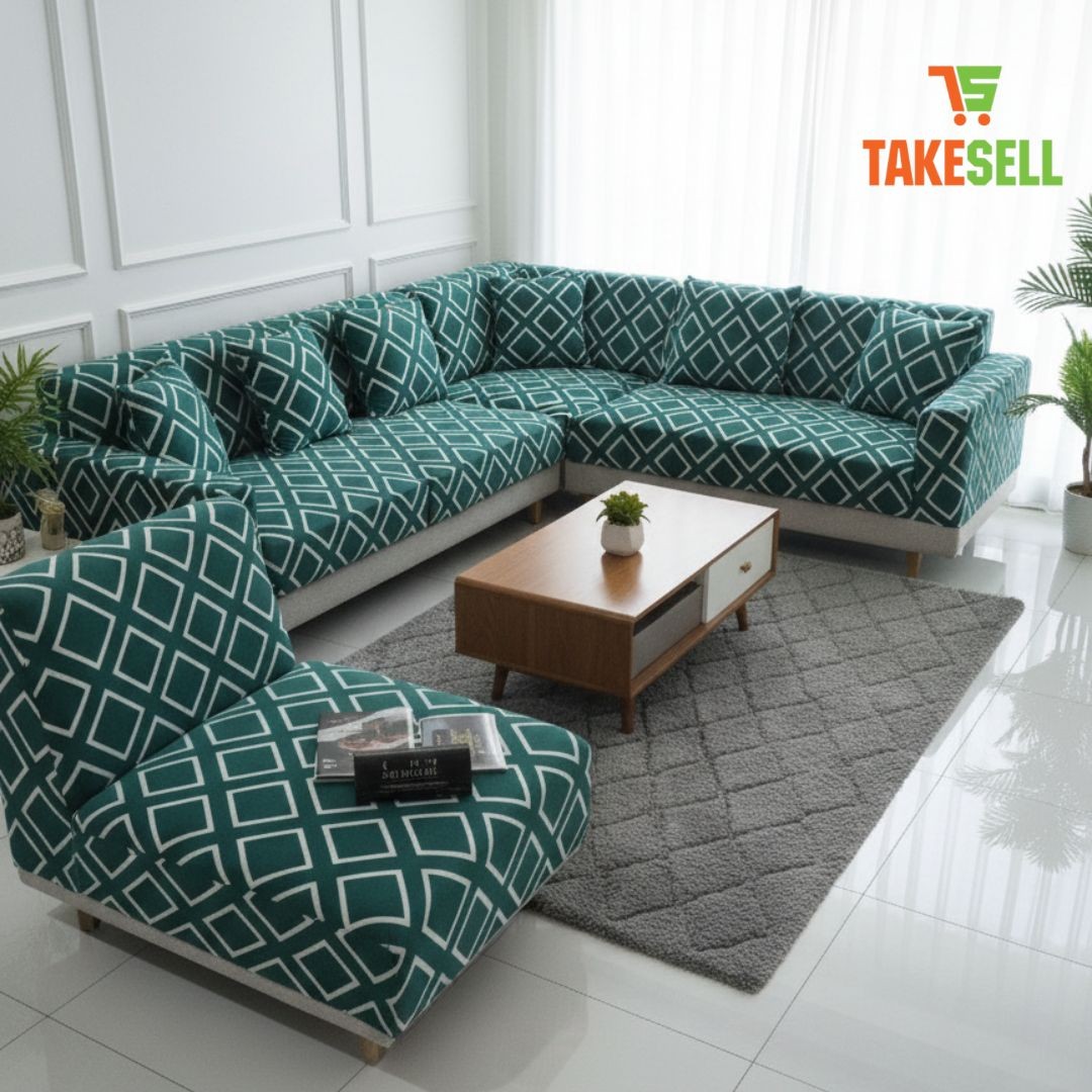 Luxurious Dark Tropical Feather Print Stretch Sofa Cover