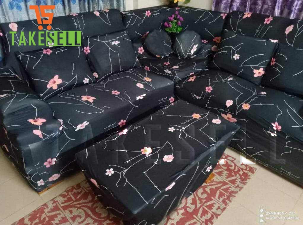 Black & White China Print Sofa Cover (2+2+1)