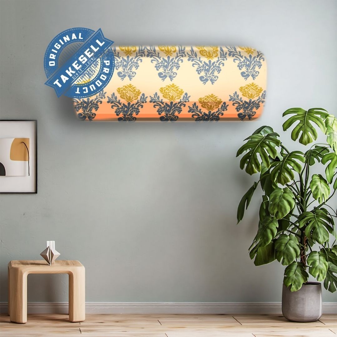 Regal Peach & Blue Damask AC Cover