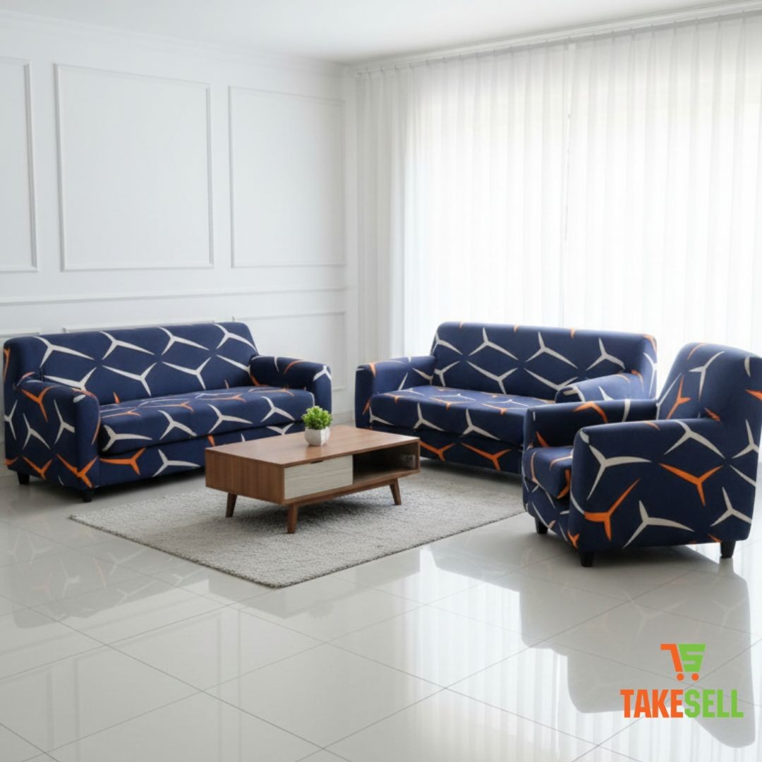 China Print Sofa Cover - Navy Abstract