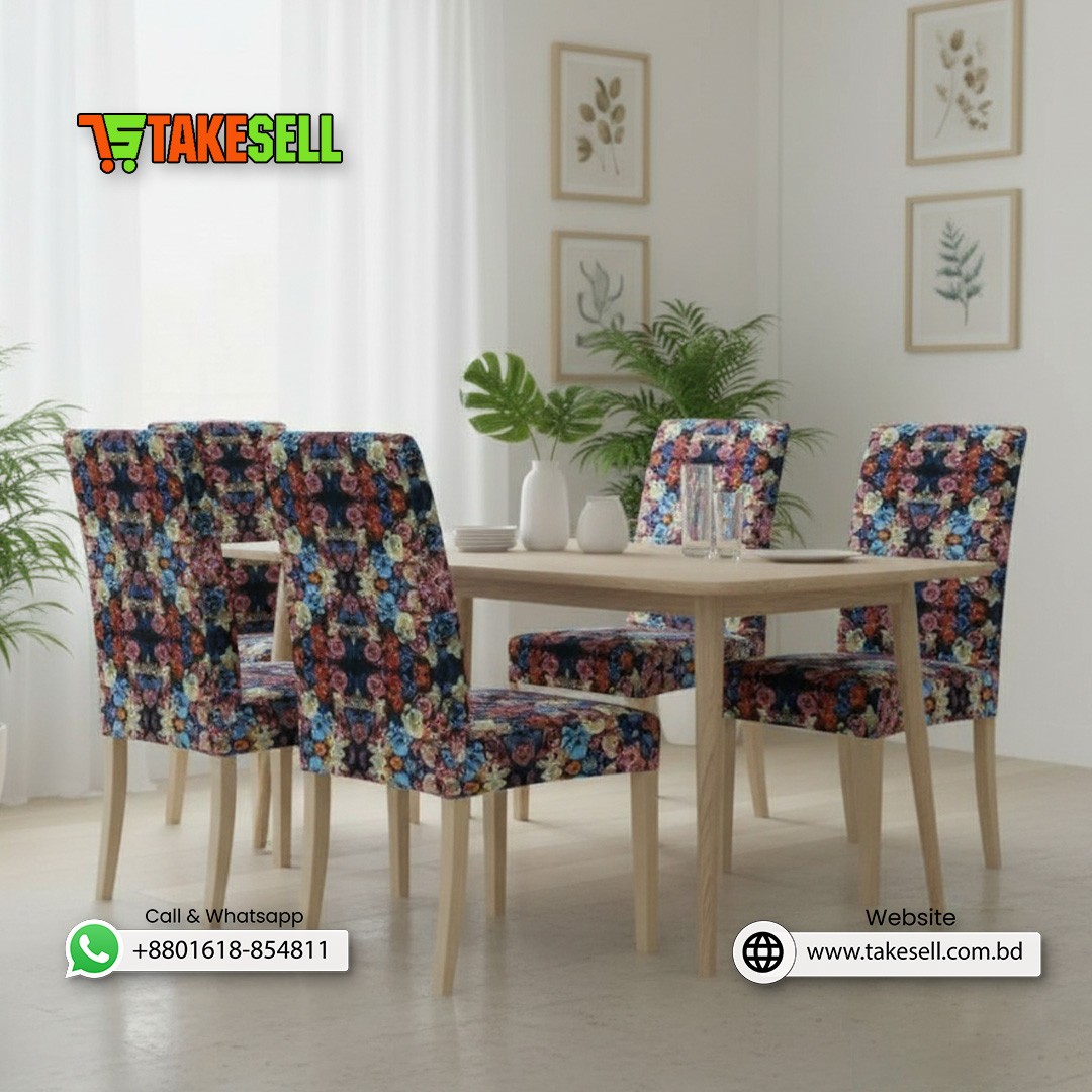 Dark Jewel Floral Black Background Stretch Chair Cover 4pcs