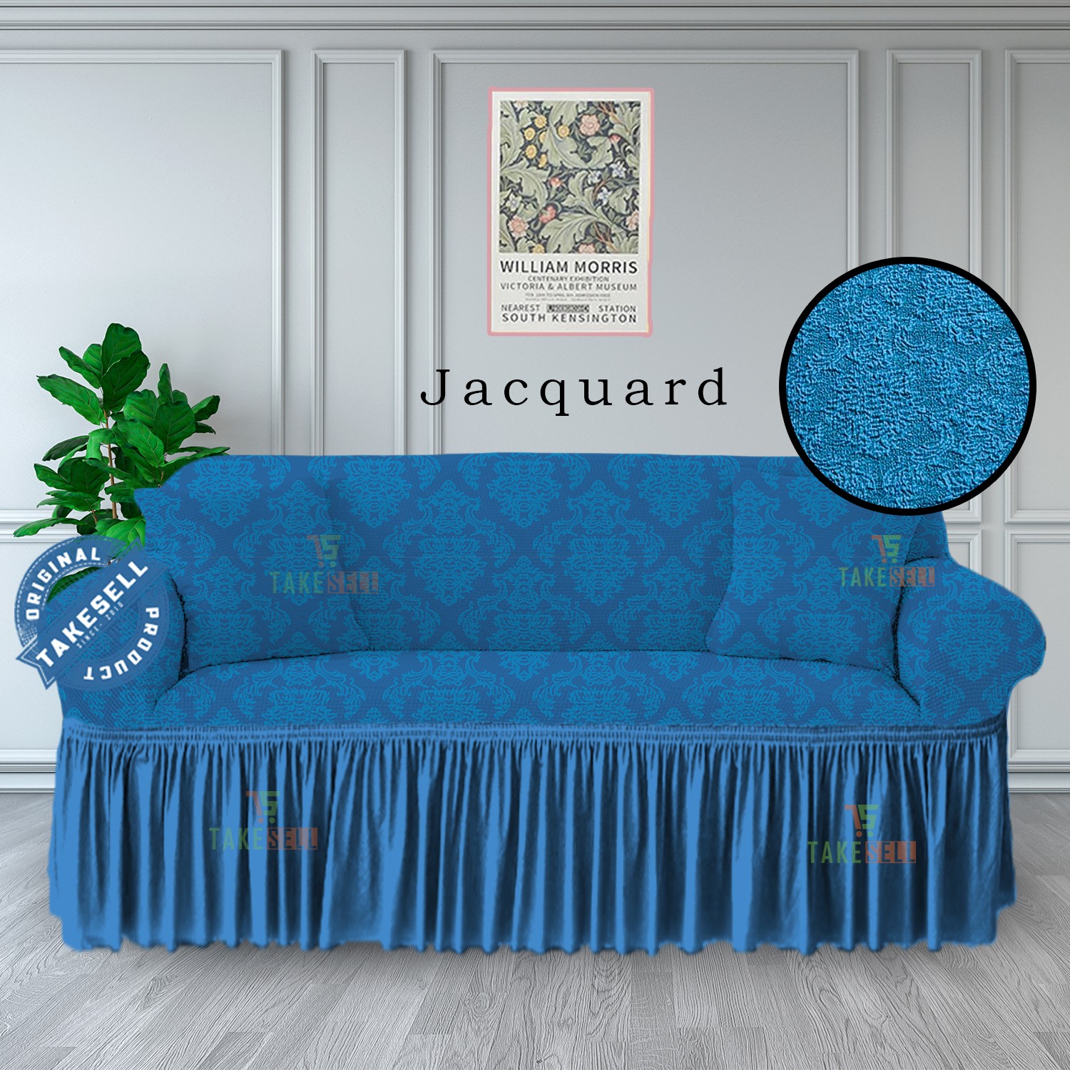 Royal Blue Tone-on-Tone Jacquard Sofa Cover
