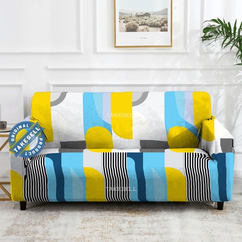Yellow Block China Print Sofa Cover