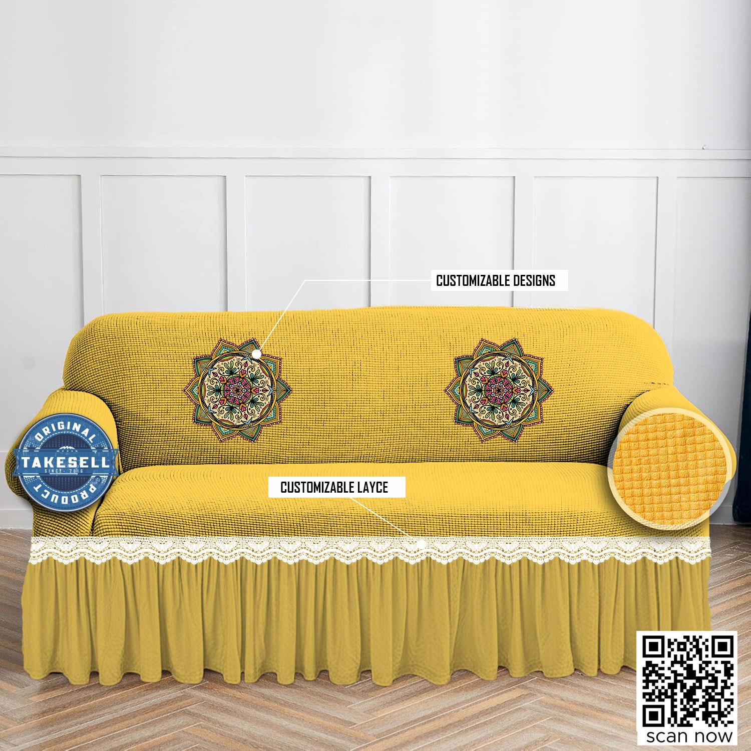 Honeycomb Textured Cream Sofa Cover