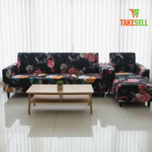 Luxurious Dark Floral & Bird Print Stretch Sofa Cover - Dramatic Black Base
