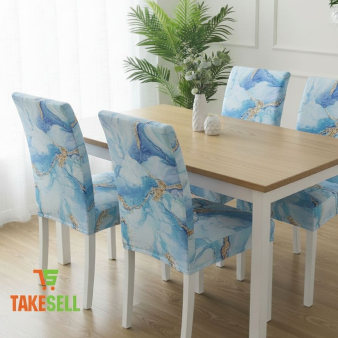 Blue and Gold Marble Abstract Chair Covers