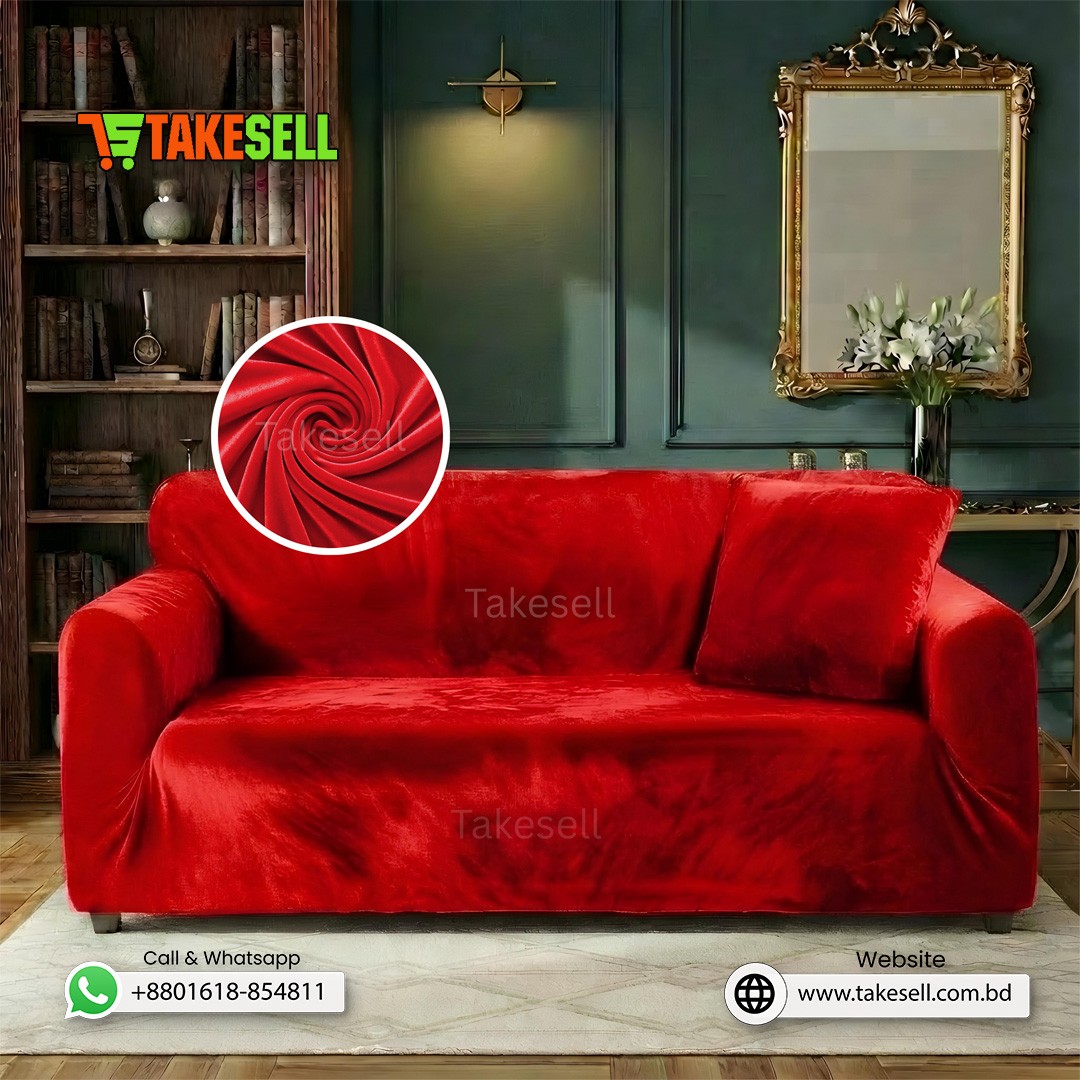 Red Wine Velvet Sofa Cover (3+1+1)