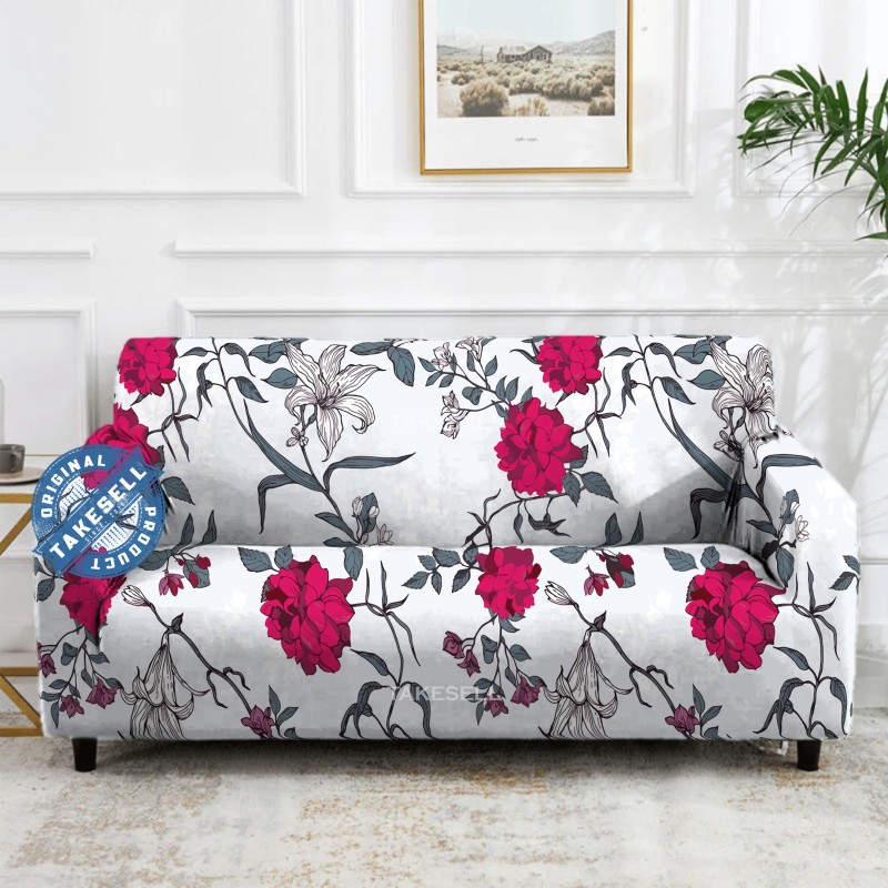 Fuchsia Floral Bloom & Vine Stretch Sofa Cover