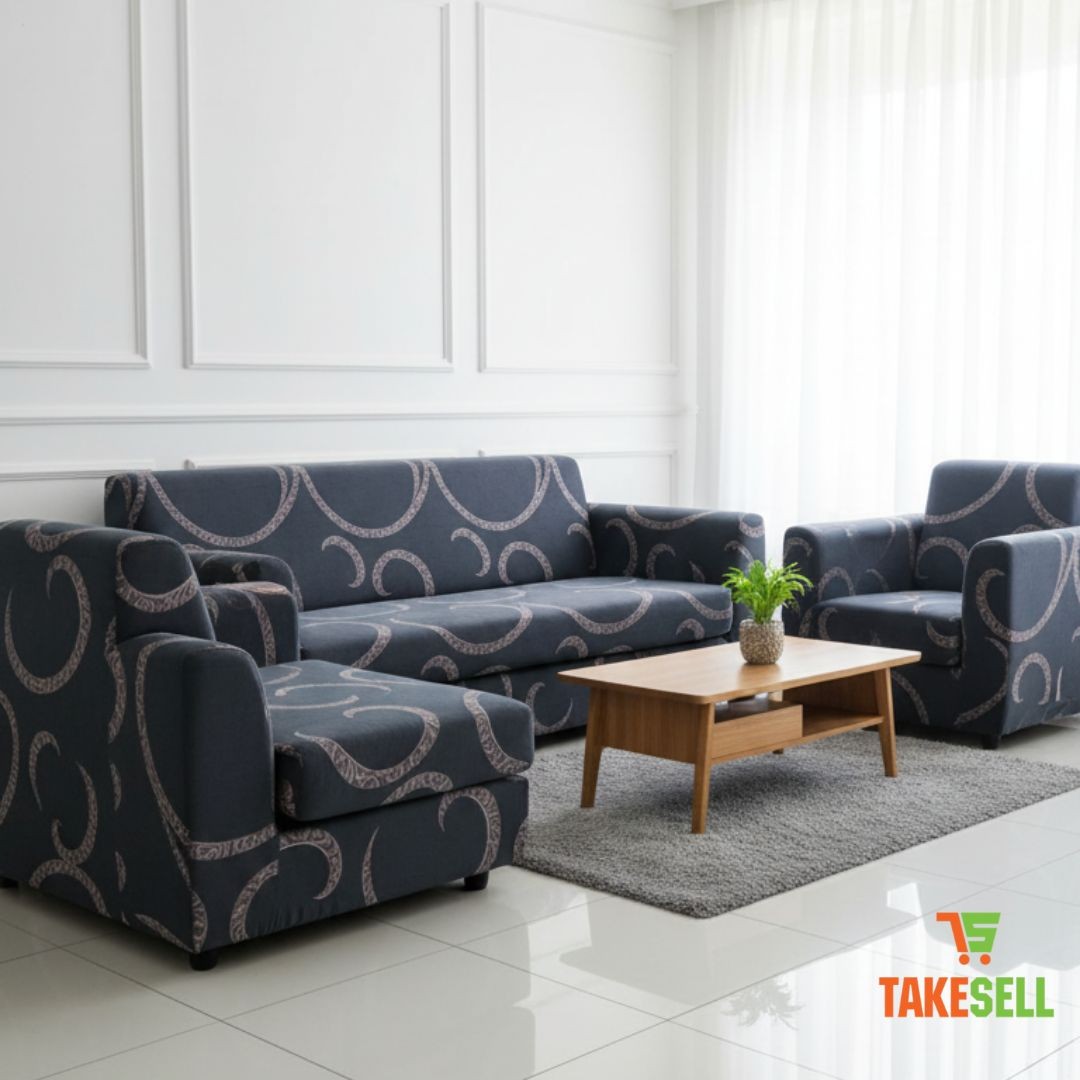 China Print Sofa Cover - Charcoal Gray Elegant