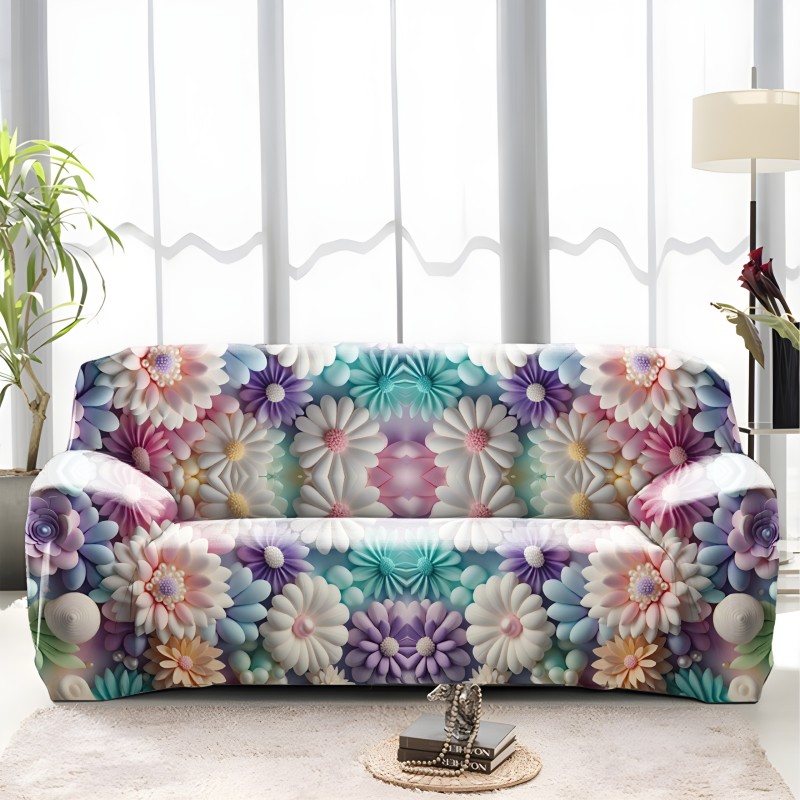 3D Floral Bloom Burst China Print Sofa Cover