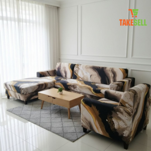 Luxury Gold Geometric Design Stretch Sofa Cover - Modern & Premium