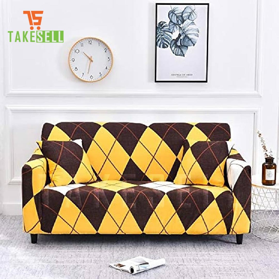 Black & Orange 3D China Print Sofa Cover (2+2+1)