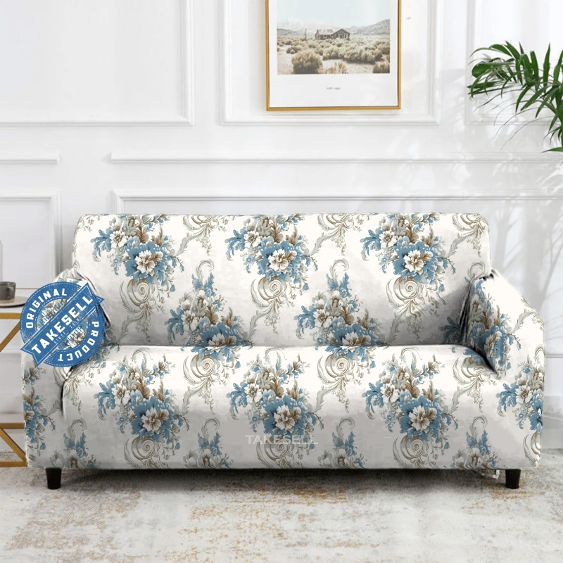 Damask Blue Floral China Print Sofa Cover