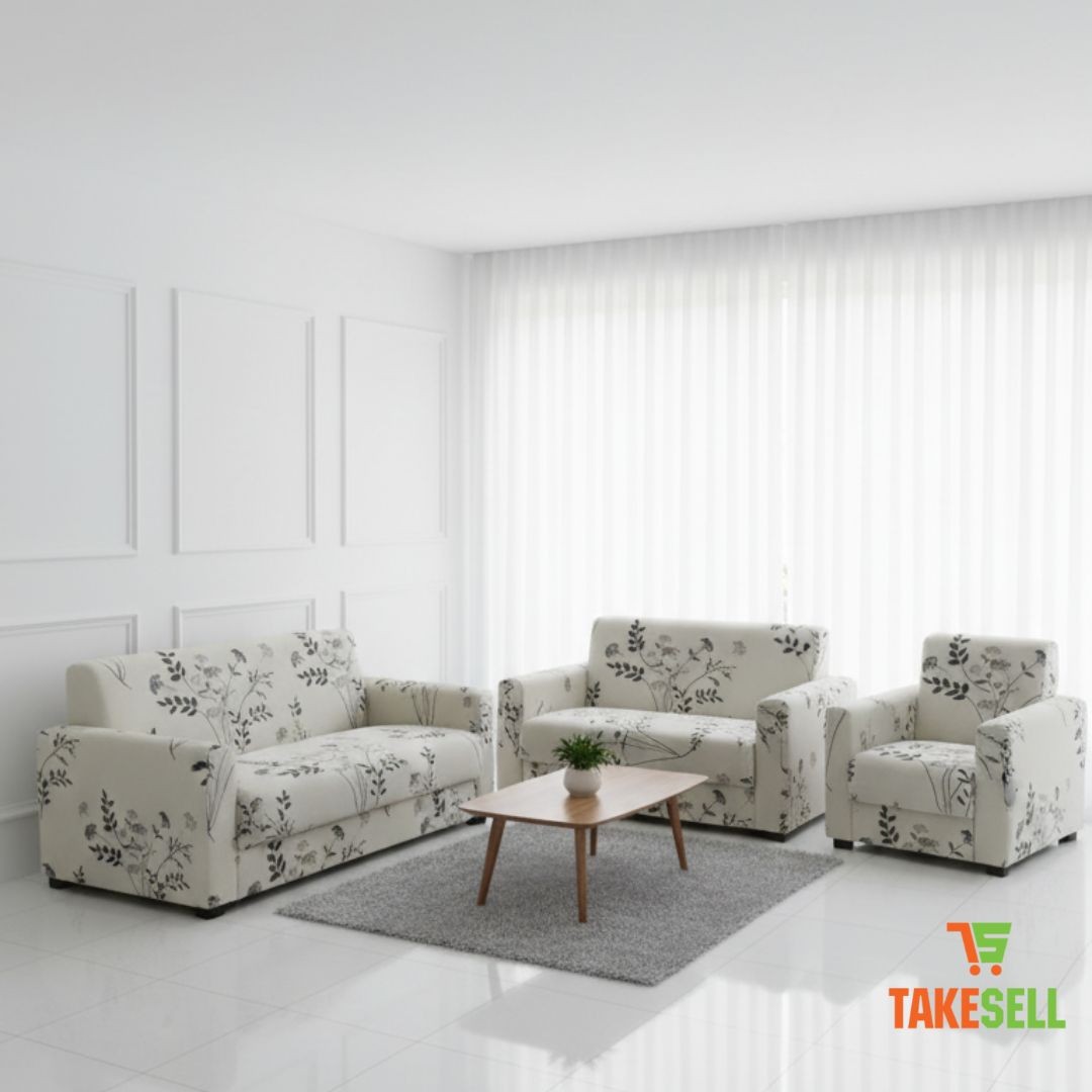 China Print Sofa Cover - Minimalist White & Black