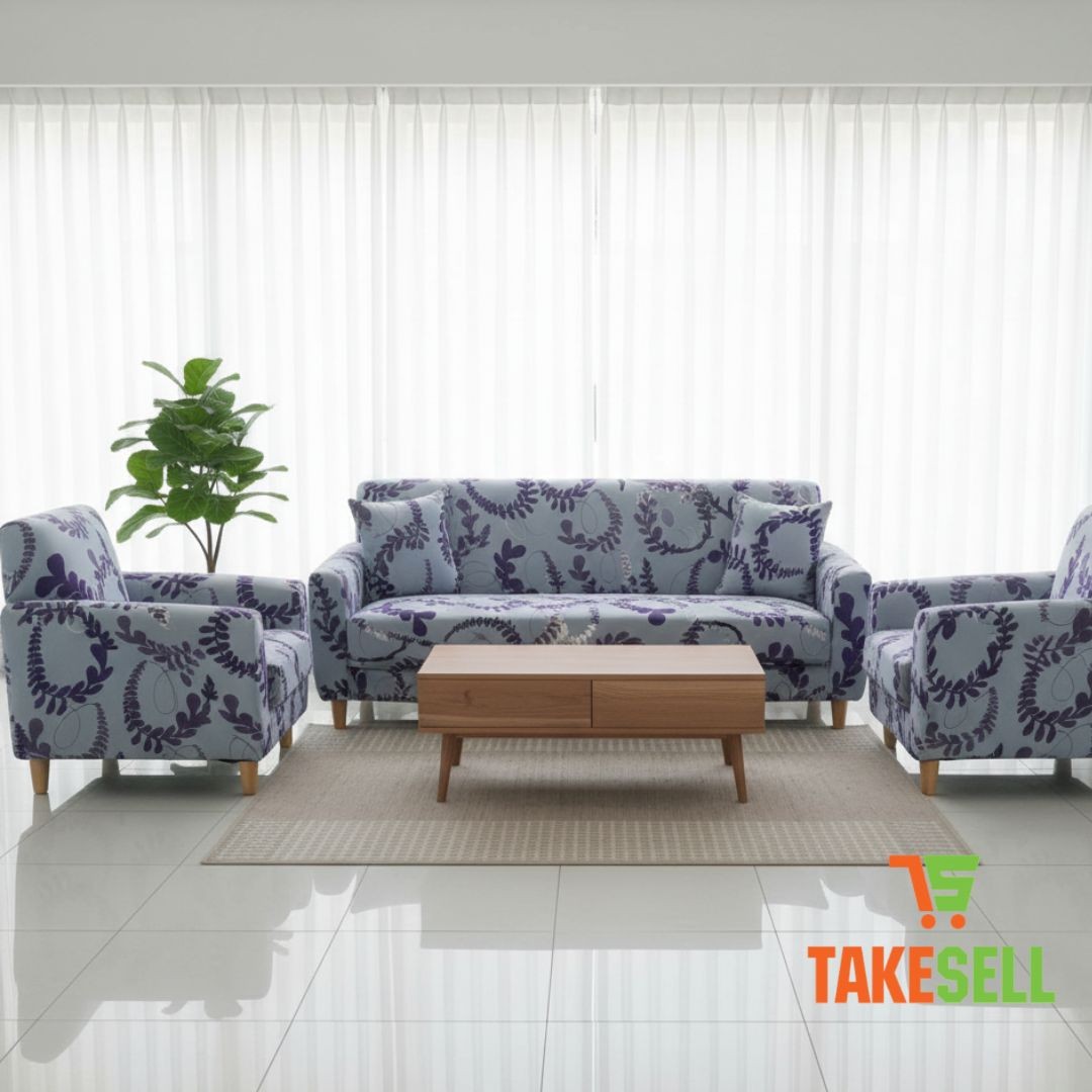 Lavender Vine Scroll Sofa Cover 2+2+1