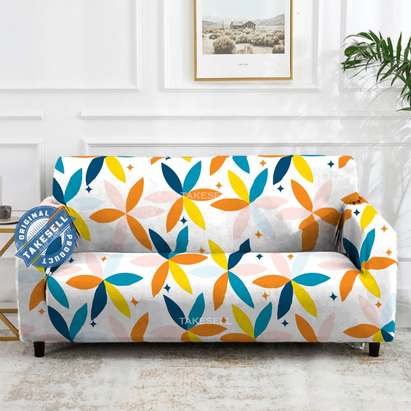 Retro Multicolor Flower Pinwheel Stretch Sofa Cover