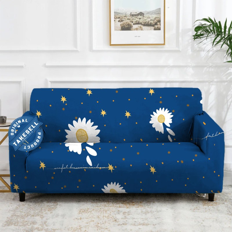 Blue Daisy Starry Night Print Sofa Cover