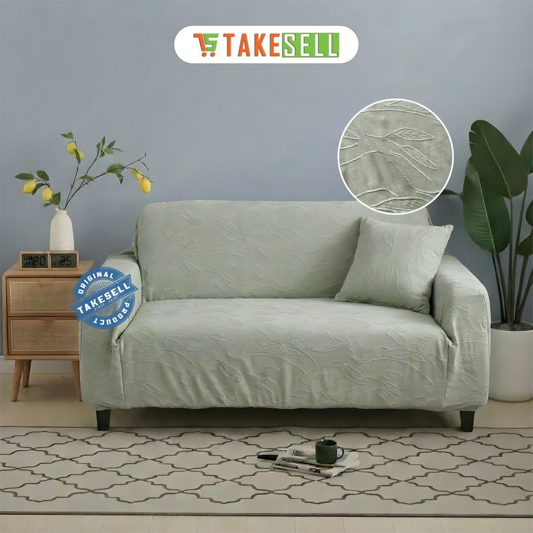 korean Luxury Leaf Jacquard Sofa Cover Full Spandex 2+2+1