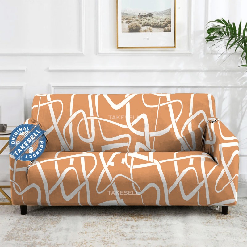 Terracotta Abstract Scribble Sofa Cover