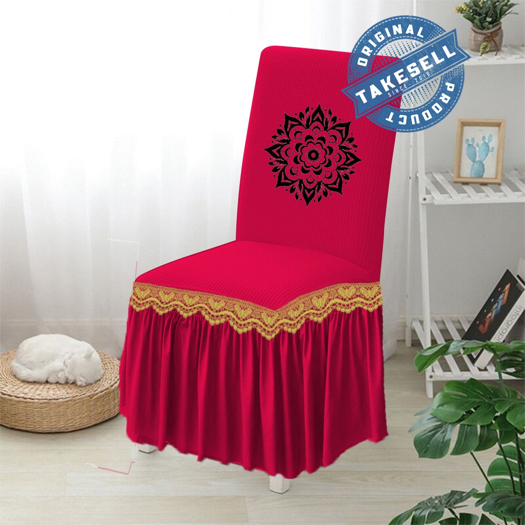 Red Honeycomb Frill Chair Cover