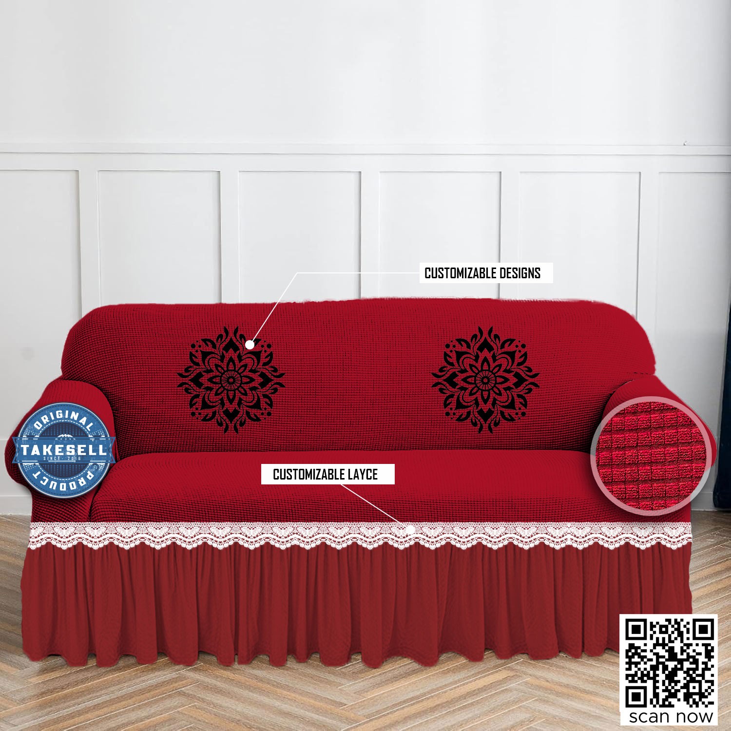 Honeycomb Textured Red Sofa Cover Set