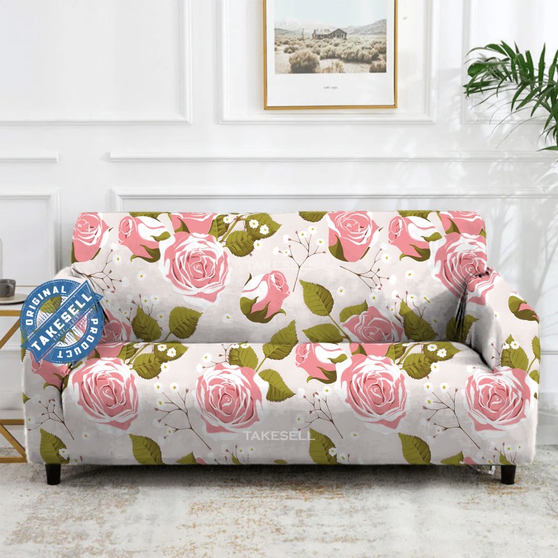 Pink Rose Garden Stretch Sofa Cover