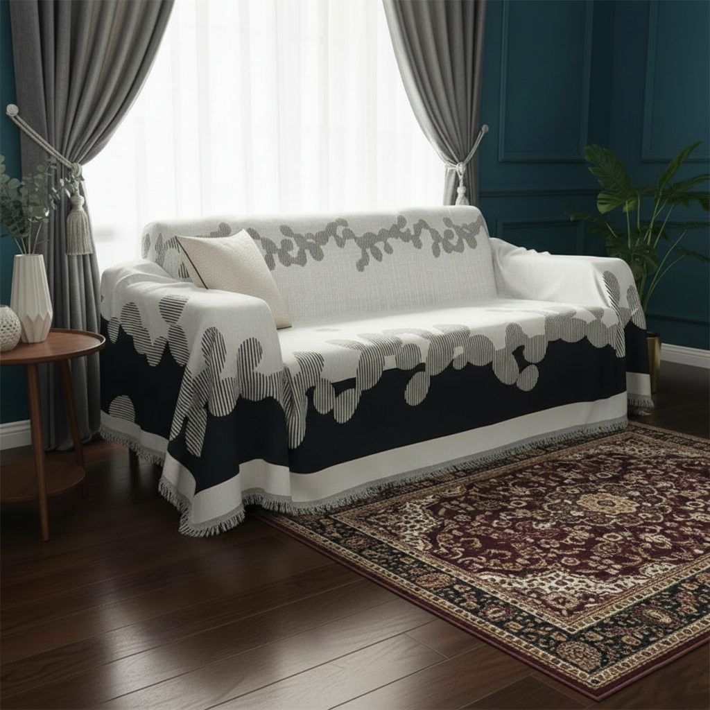 White Premium Chenille jacquard Sofa Cover Full Spandex 2+2+1