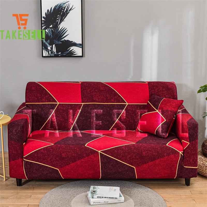 Red color China Print Sofa Cover (2+2+1)