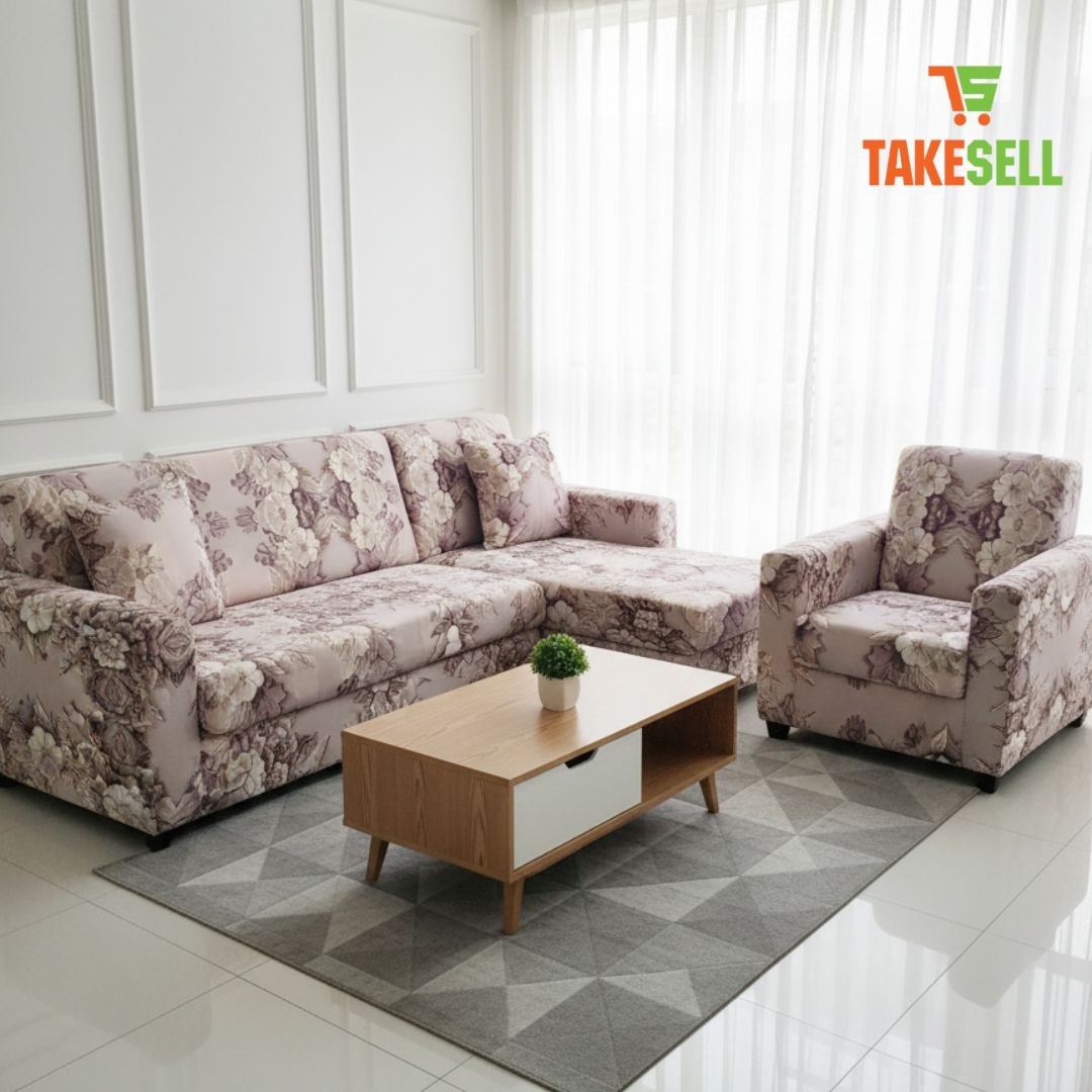 Romantic Rose Print Elastic Sofa Cover - L-Shape Sectional