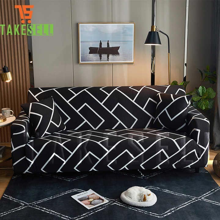 White Checked in Black New Style Sofa Cover Made of Chain Stitch Fabric.