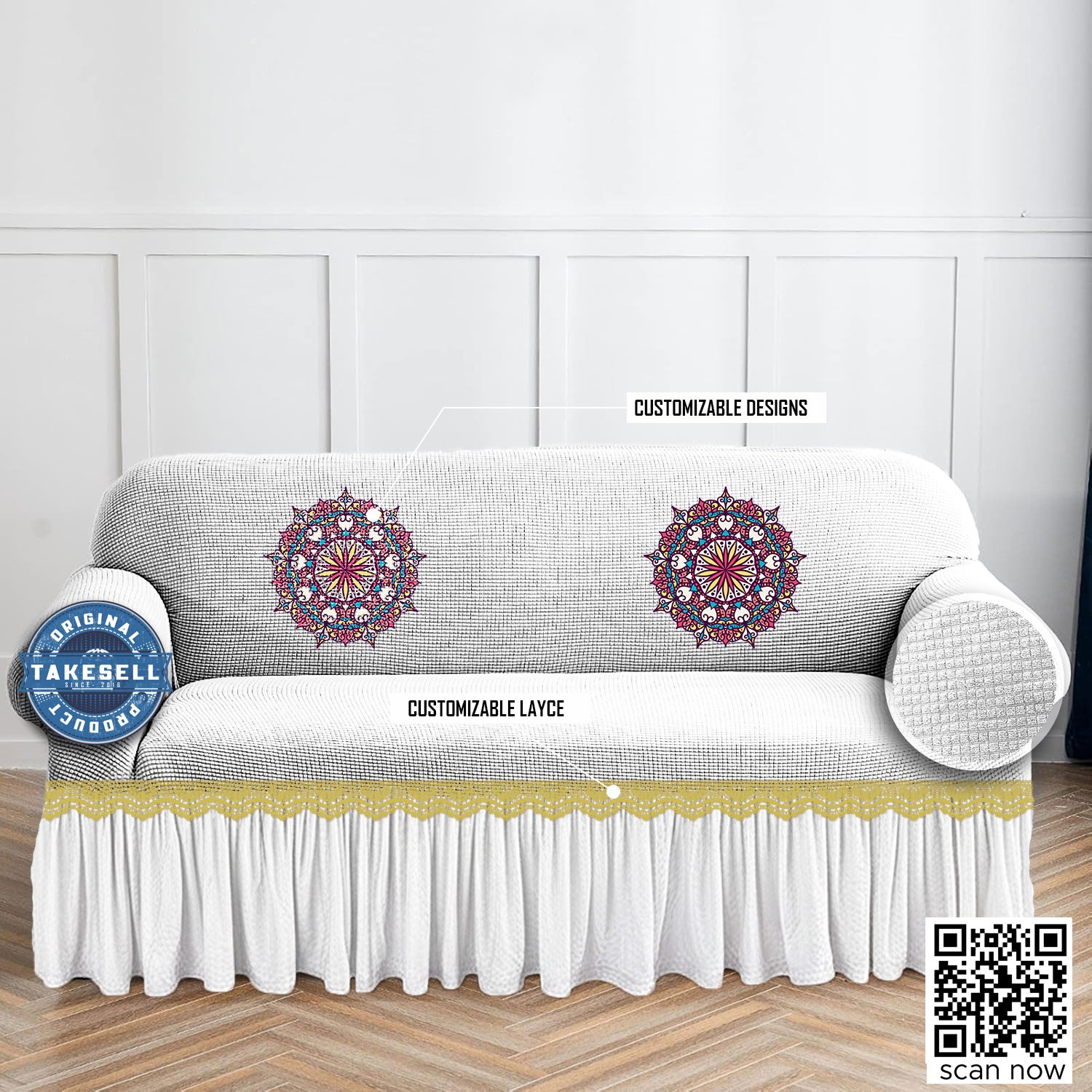 Honeycomb Textured White Sofa Cover Set