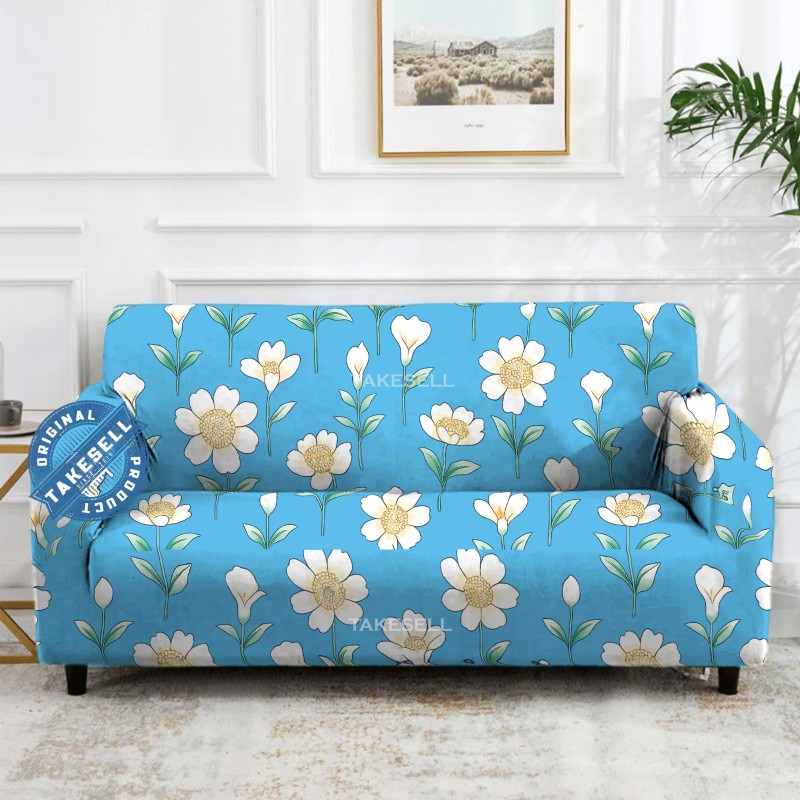 Aqua Blooms Floral Sofa Cover