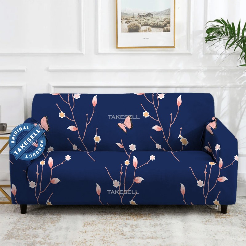Navy Sakura Blossom Stretch Sofa Cover