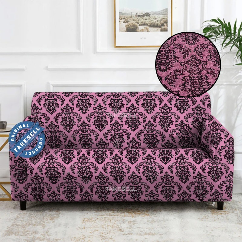 Victorian Scroll Ruffled Jacquard Sofa Cover Full Spandex 2+2+1