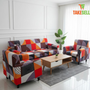 Modern Geometric Patchwork Sofa Cover Set - Colorful & Elastic