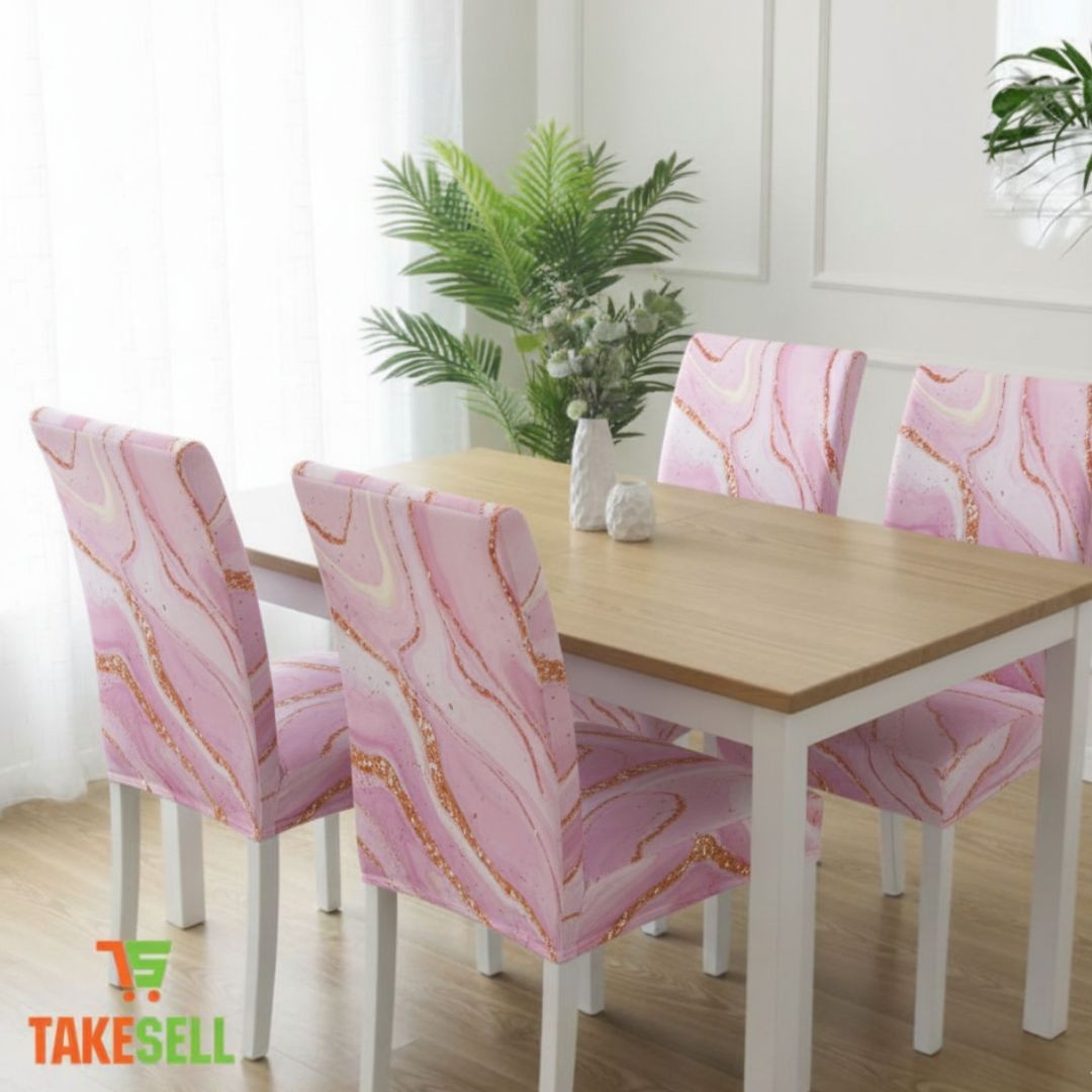 Rose Quartz & Gold Marble Stretch Chair Cover