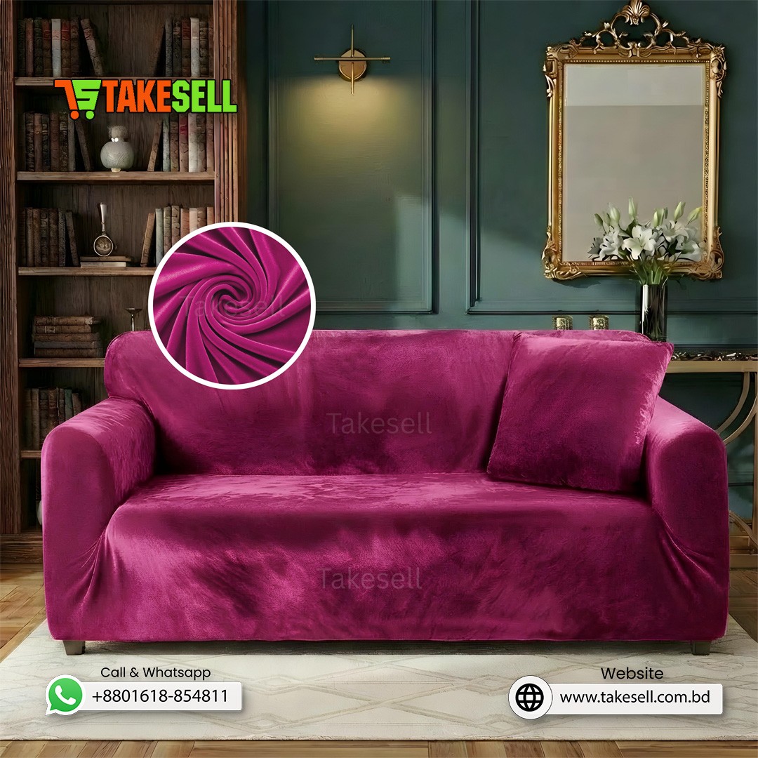 Pink Velvet Sofa Cover 3+2