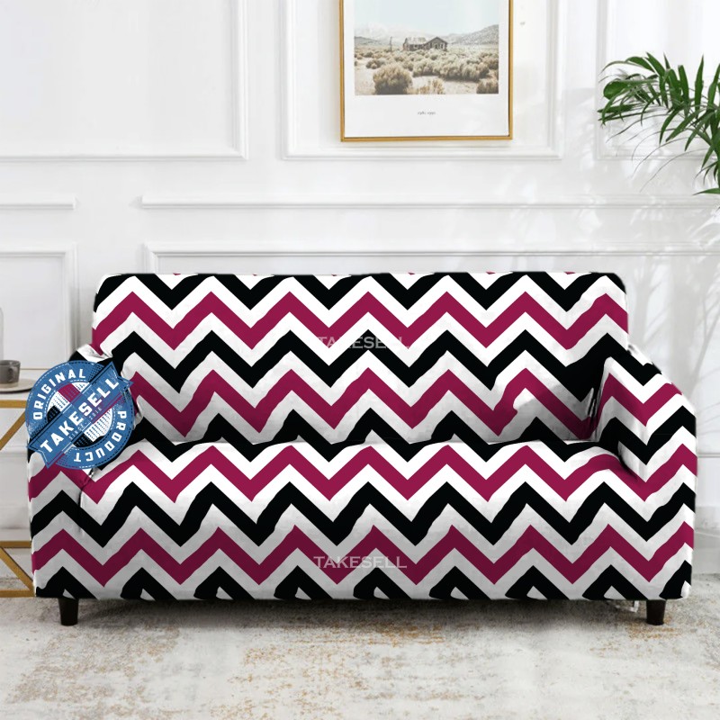 Bold Berry Chevron Sofa Cover