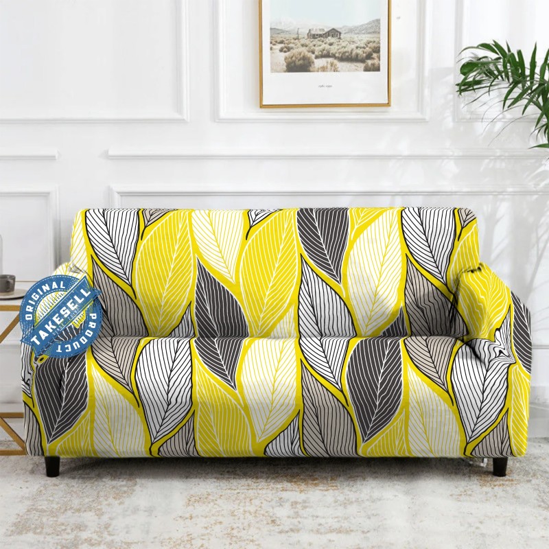 Yellow Leaf China Print Sofa Cover