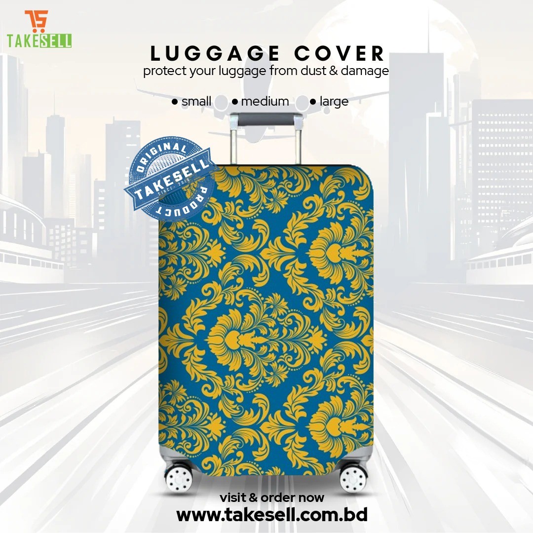 Regal Damask Blue & Gold Luggage Cover