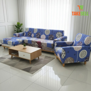 Vibrant Blue Abstract Print Stretch Sofa Cover - L-Shape & Single Seater