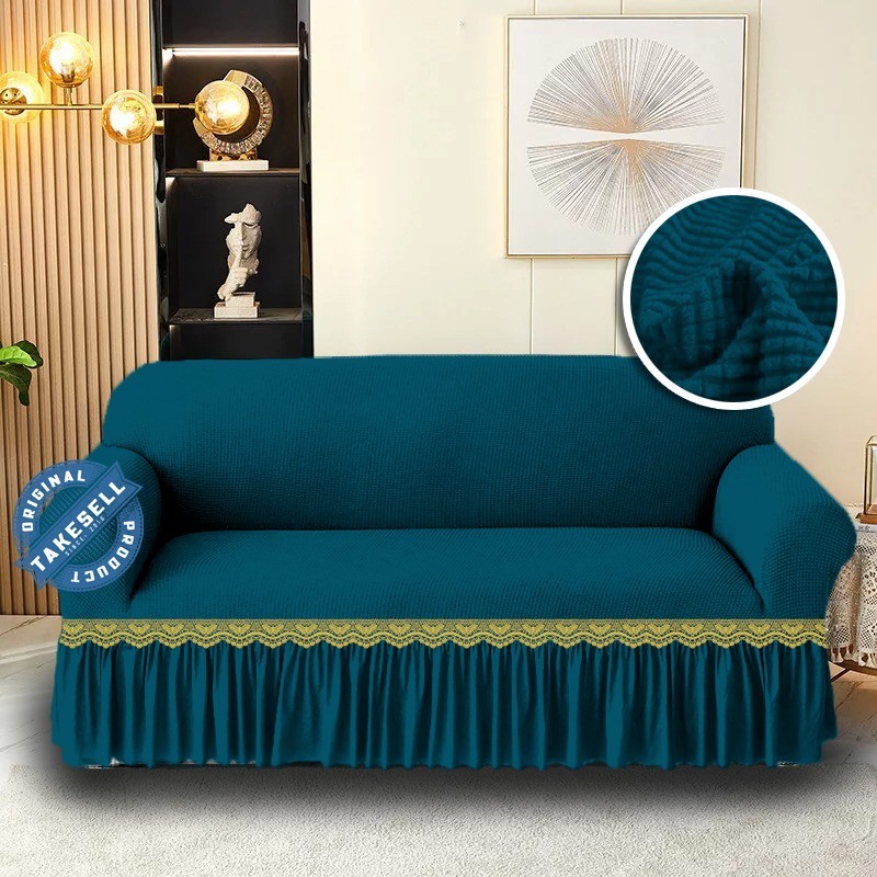 Combo Pack: Sea Green HoneyComb Frill Sofa Cover