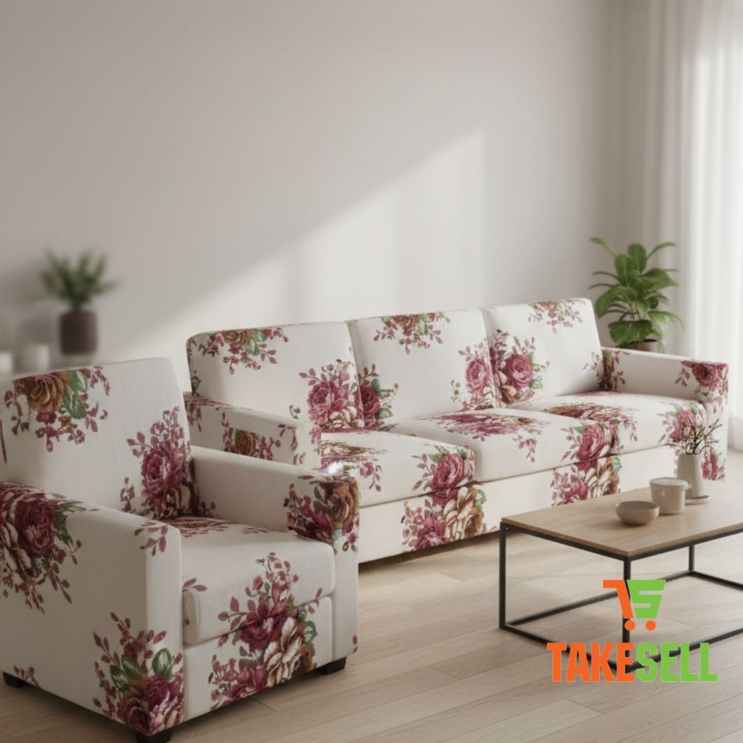 Burgundy Rose Bouquet Sofa Cover